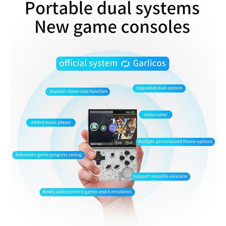 RG35XX Dual OS Retro Handheld Game Console Linux Garlic,3.5 inches IPS Screen Pocket Video Game Console Plug and Play Games with Storage Bag (Transparent white)