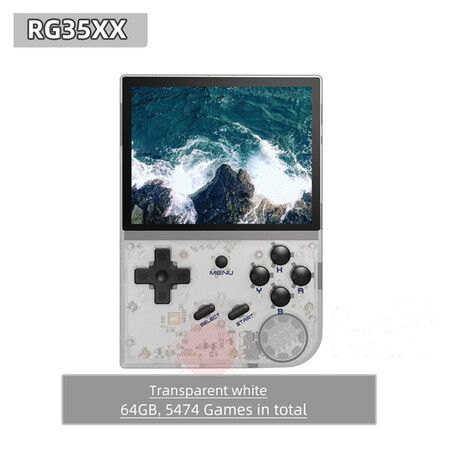 RG35XX Dual OS Retro Handheld Game Console Linux Garlic,3.5 inches IPS Screen Pocket Video Game Console Plug and Play Games with Storage Bag (Transparent white)