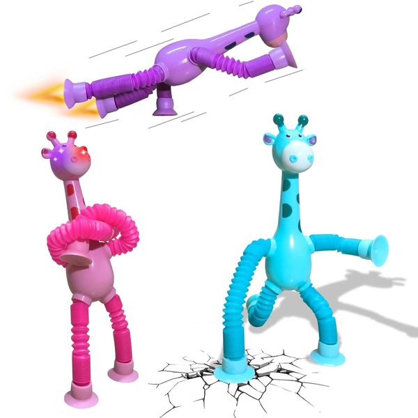 3PCS Telescopic Suction Cup Giraffe Toy,Pop Tubes,Shape Changing Telescopic Tube Fidget Toys,Fidget Tubes Sensory Toys for Girls Boys