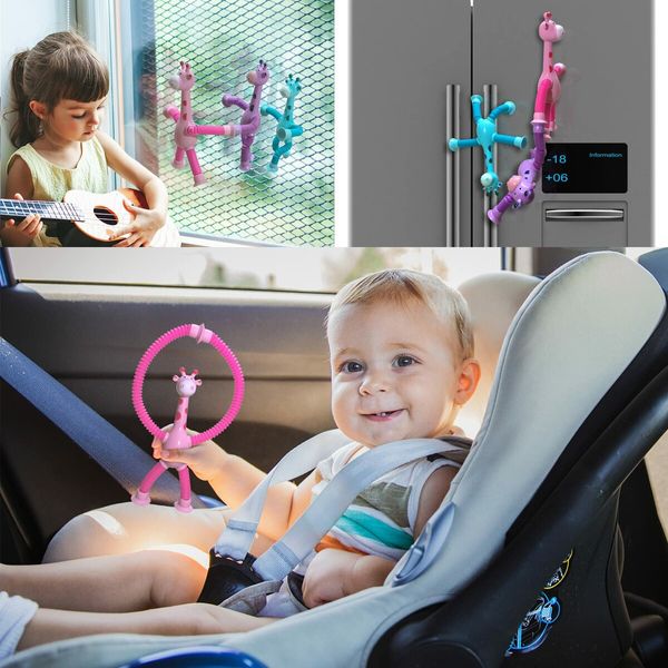 3PCS Telescopic Suction Cup Giraffe Toy,Pop Tubes,Shape Changing Telescopic Tube Fidget Toys,Fidget Tubes Sensory Toys for Girls Boys