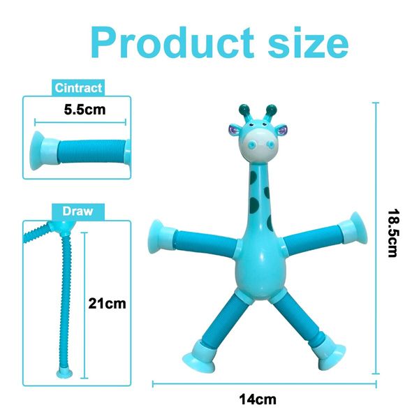 3PCS Telescopic Suction Cup Giraffe Toy,Pop Tubes,Shape Changing Telescopic Tube Fidget Toys,Fidget Tubes Sensory Toys for Girls Boys