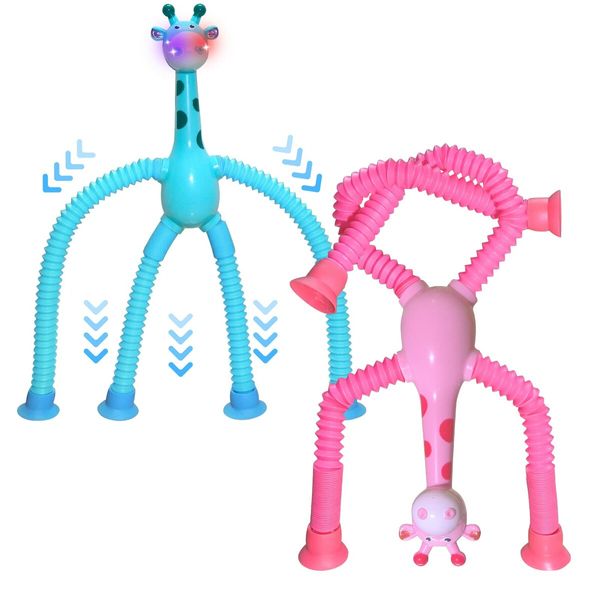 3PCS Telescopic Suction Cup Giraffe Toy,Pop Tubes,Shape Changing Telescopic Tube Fidget Toys,Fidget Tubes Sensory Toys for Girls Boys