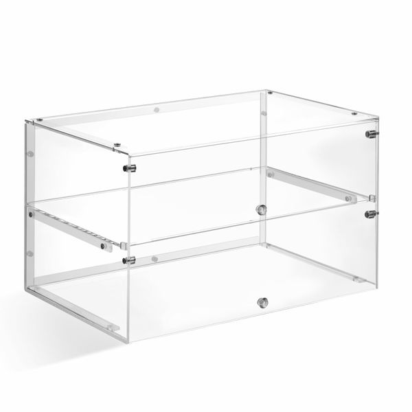 Cake Cabinet Display Cupcake Shelf 2 Tier Unit Acrylic Bakery Case Stand Muffin Donut Pastry Model Toy Showcase Countertop Flip-up Door 5mm