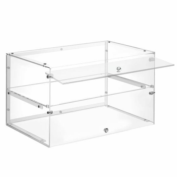 Cake Cabinet Display Cupcake Shelf 2 Tier Unit Acrylic Bakery Case Stand Muffin Donut Pastry Model Toy Showcase Countertop Flip-up Door 5mm