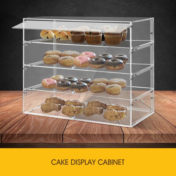 Large Cake Display Cabinet 4 Tier Acrylic Stand Case Unit Holder Bakery Cupcake Muffin Donut Pastry Model Toy Showcase Desktop 5mm Transparent