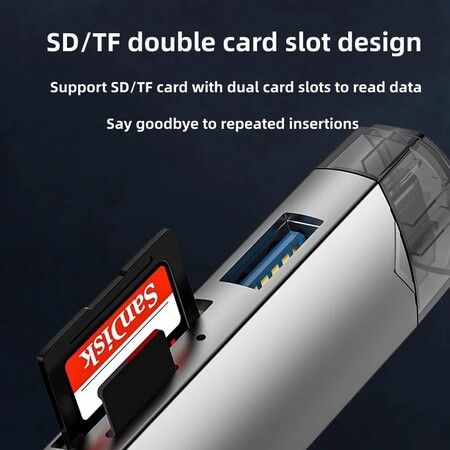 6 In 1 Multi-Function Card Reader High-Speed Transmission Adapter U Disk Type C/USB/Micro USB/TF/SD Smart Memory Card Reader