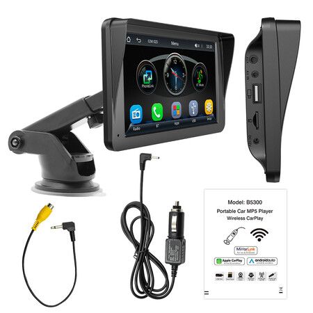 Portable Touch Screen Wireless Carplay and Android Auto, 7 Inch Car Stereo with Mirror Link/Bluetooth/FM Transmitter/USB/TF