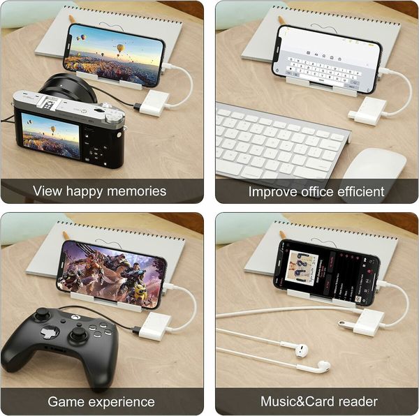 SD Card Reader for iPhone, Apple Camera Adapter，Lightning to 5 in 1 USB OTG Camera Connection kit Support iPhone iOS 9.2-16+