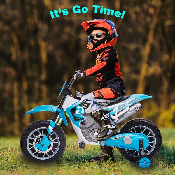 Kids Ride On Motorcycle Electric Toy Car 12V Battery Powered Motorbike Dirt Bike Sport Street Pedal Bicycle Training Wheels High Low Speeds Blue