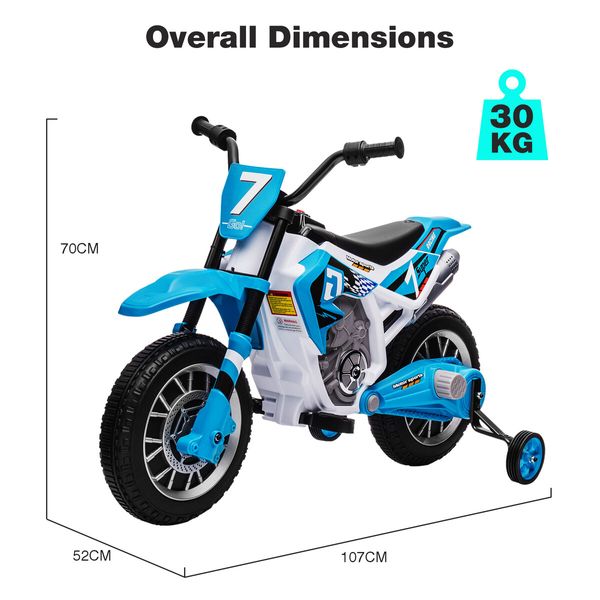 Kids Ride On Motorcycle Electric Toy Car 12V Battery Powered Motorbike Dirt Bike Sport Street Pedal Bicycle Training Wheels High Low Speeds Blue