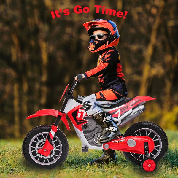 Kids Motorcycle Ride On Car Electric Toy 12V Battery Powered Motorbike Sport Off Road Street Bike Pedal Bicycle Training Wheel 2 Speeds Red