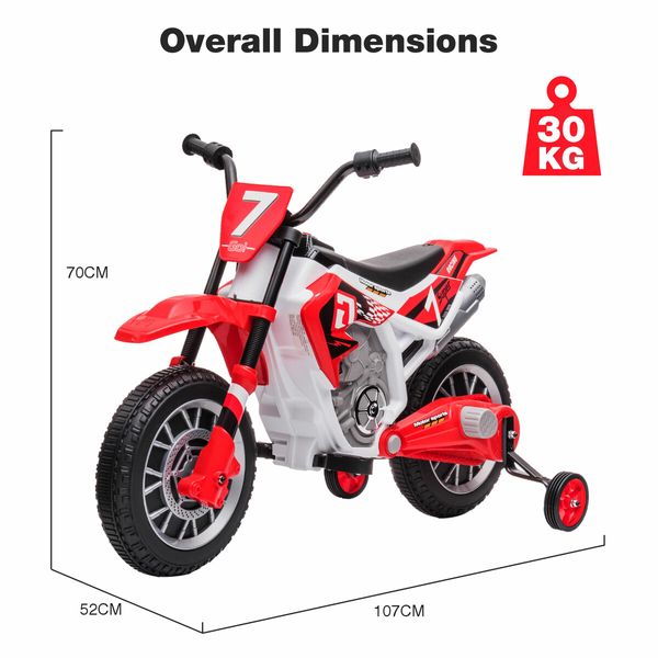 Kids Motorcycle Ride On Car Electric Toy 12V Battery Powered Motorbike Sport Off Road Street Bike Pedal Bicycle Training Wheel 2 Speeds Red