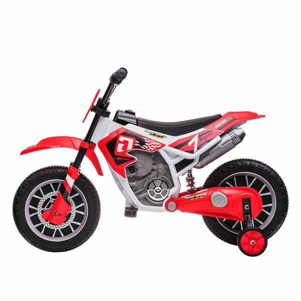 Kids Motorcycle Ride On Car Electric Toy 12V Battery Powered Motorbike Sport Off Road Street Bike Pedal Bicycle Training Wheel 2 Speeds Red