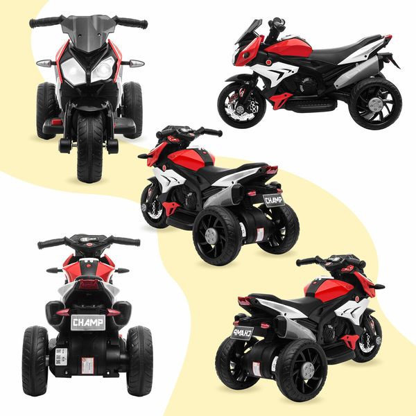 Kids Motorbike Car Toy Ride On Electric Motorcycle Riding Racing Vehicle with 6V Recharge Battery Music 3 Wheels Light Red