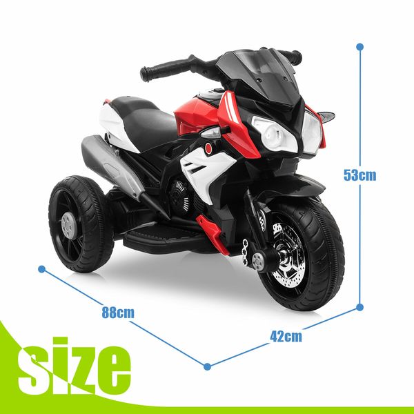 Kids Motorbike Car Toy Ride On Electric Motorcycle Riding Racing Vehicle with 6V Recharge Battery Music 3 Wheels Light Red