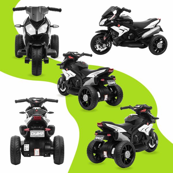 Kids Motorbike Toy Car Electric Ride On Motorcycle Riding Racing Vehicle with 6V Rechargeable Battery 3 Wheels Music Light Black