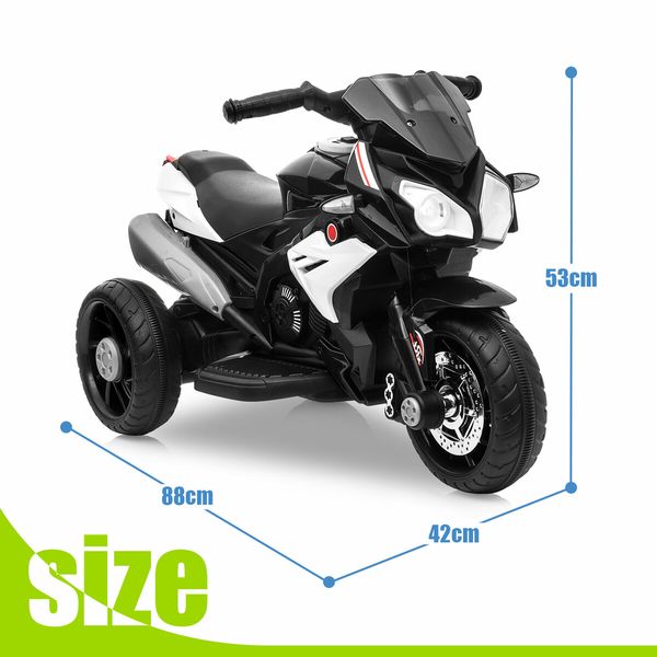 Kids Motorbike Toy Car Electric Ride On Motorcycle Riding Racing Vehicle with 6V Rechargeable Battery 3 Wheels Music Light Black