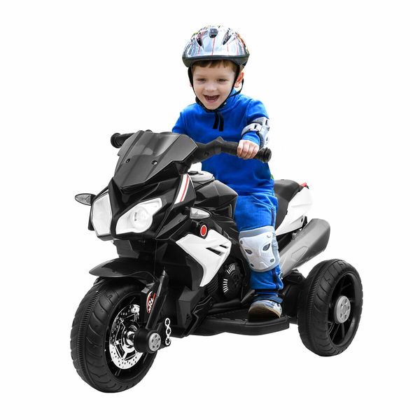 Kids Motorbike Toy Car Electric Ride On Motorcycle Riding Racing Vehicle with 6V Rechargeable Battery 3 Wheels Music Light Black