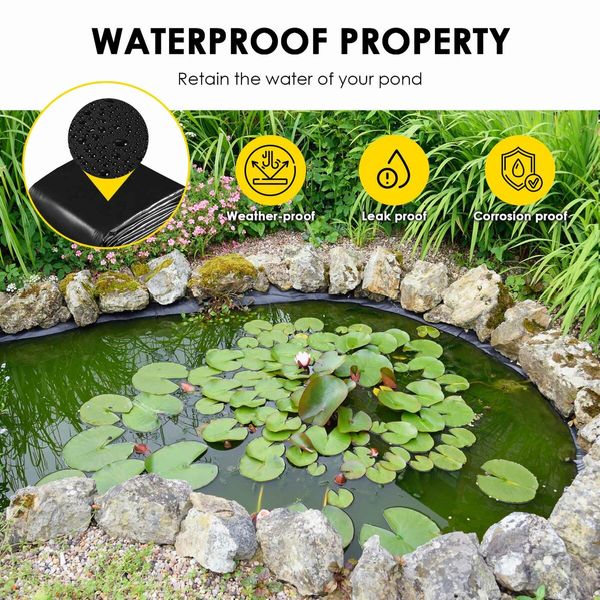 6x5m Pond Liner Fish Pool Waterfall Water Garden Black Skin Pad LDPE Reservoir Fountain Landscaping Heavy Duty 0.5mm