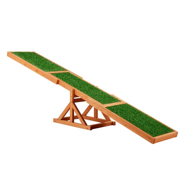 Petscene Pet Seesaw Dog Obedience Training Puppy Sports Agility Outdoor Play Exercise Equipment Teeter Totter Wooden Artificial Grass