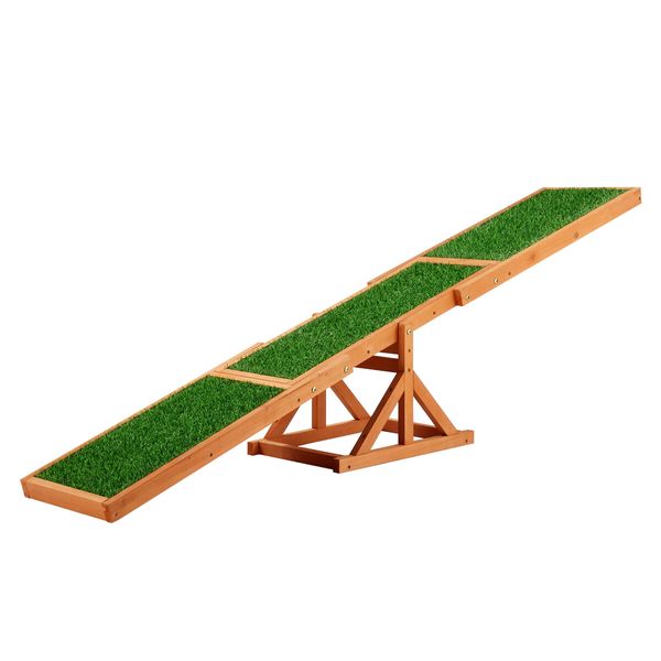 Petscene Pet Seesaw Dog Obedience Training Puppy Sports Agility Outdoor Play Exercise Equipment Teeter Totter Wooden Artificial Grass