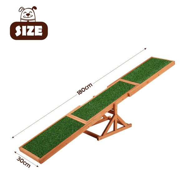 Petscene Pet Seesaw Dog Obedience Training Puppy Sports Agility Outdoor Play Exercise Equipment Teeter Totter Wooden Artificial Grass