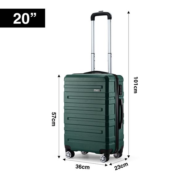 2 Piece Suitcases Luggage Set Carry On Travel Case Cabin Hard Shell Travelling Baggage Expandable Lightweight Rolling TSA Lock Green