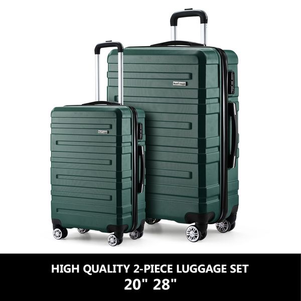 2 Piece Suitcases Luggage Set Carry On Travel Case Cabin Hard Shell Travelling Baggage Expandable Lightweight Rolling TSA Lock Green