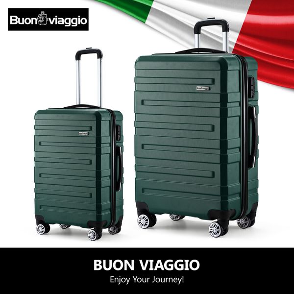 2 Piece Suitcases Luggage Set Carry On Travel Case Cabin Hard Shell Travelling Baggage Expandable Lightweight Rolling TSA Lock Green