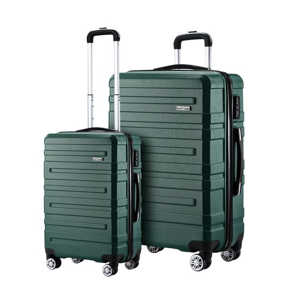 2 Piece Suitcases Luggage Set Carry On Travel Case Cabin Hard Shell Travelling Baggage Expandable Lightweight Rolling TSA Lock Green