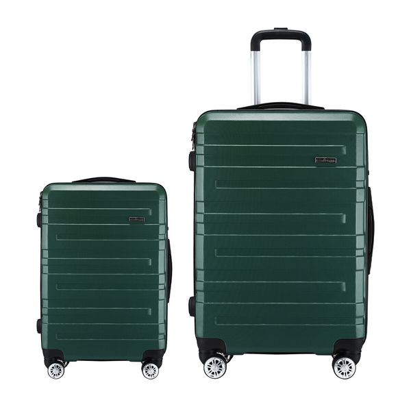 2 Piece Suitcases Luggage Set Carry On Travel Case Cabin Hard Shell Travelling Baggage Expandable Lightweight Rolling TSA Lock Green