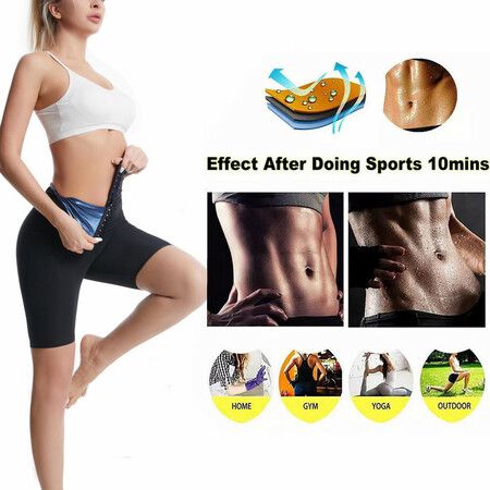 Sweat Sauna Pants Body Shaper Shorts Weight Loss Slimming Shapewear Women Waist Trainer Tummy Workout Hot Sweat Leggings Fitness Blue 5 point Pants Size 4XL/5XL