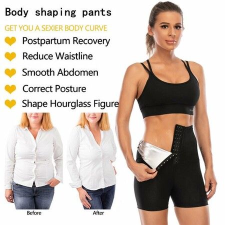 Sweat Sauna Pants Body Shaper Shorts Weight Loss Slimming Shapewear Women Waist Trainer Tummy Workout Hot Sweat Leggings Fitness Blue 5 point Pants Size 4XL/5XL