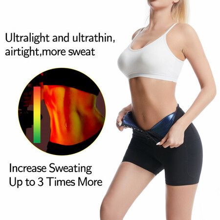 Sweat Sauna Pants Body Shaper Shorts Weight Loss Slimming Shapewear Women Waist Trainer Tummy Workout Hot Sweat Leggings Fitness Blue 3 point Pants Size 4XL/5XL