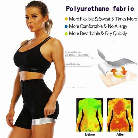 Sweat Sauna Pants Body Shaper Shorts Weight Loss Slimming Shapewear Women Waist Trainer Tummy Workout Hot Sweat Leggings Fitness Blue 3 point Pants Size XXL/3XL