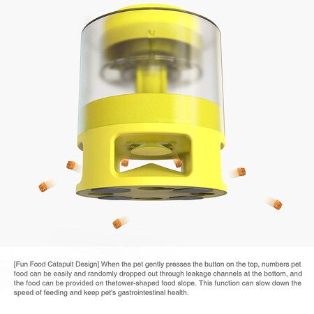 2 in 1 Automatic Cat Feeder, Pet Press Slow Food Leaker Food Dispenser,Yellow