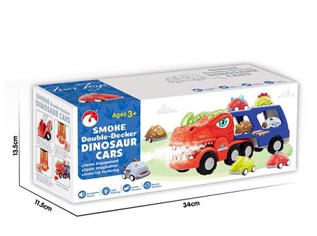 Dinosaur Truck Toys 9 in 1 Dinosaur Trucks 8 Pull Back Cars, Dinosaur Toy Trucks for Boys with Smoke, Sound & Light, Birthday Gift for kids