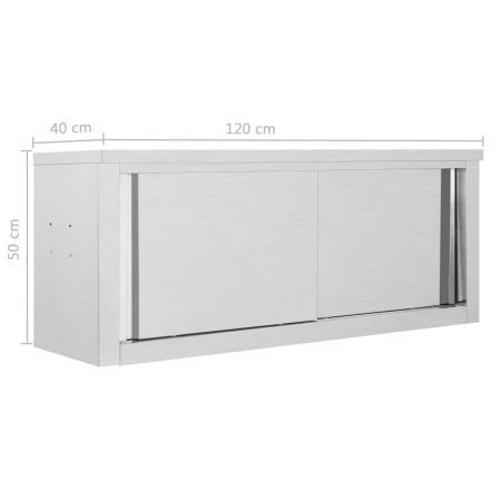 Kitchen Wall Cabinet with Sliding Doors 120x40x50 cm Stainless Steel