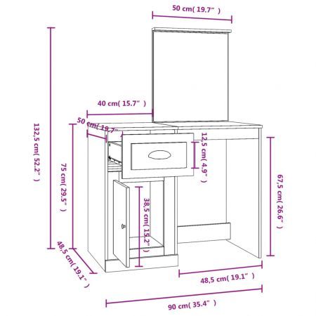 Dressing Table with Mirror Smoked Oak 90x50x132.5 cm Engineered Wood