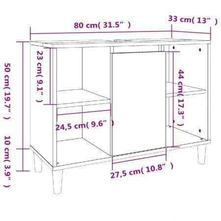 Sink Cabinet High Gloss White 80x33x60 cm Engineered Wood