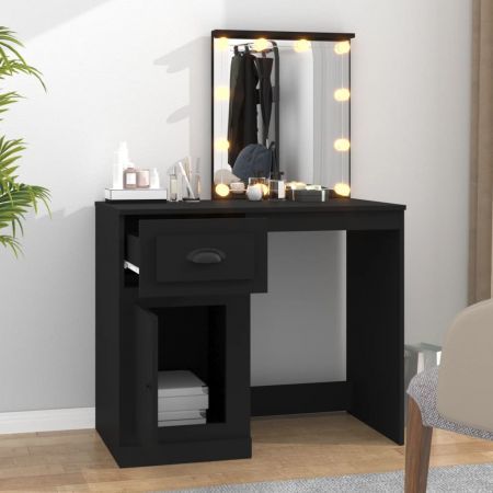 Dressing Table with LED Black 90x50x132.5 cm Engineered Wood