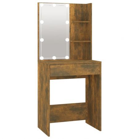 Dressing Table with LED Smoked Oak 60x40x140 cm