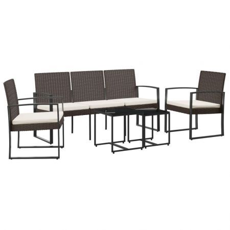 5 piece Garden Dining Set with Cushions Brown PP Rattan