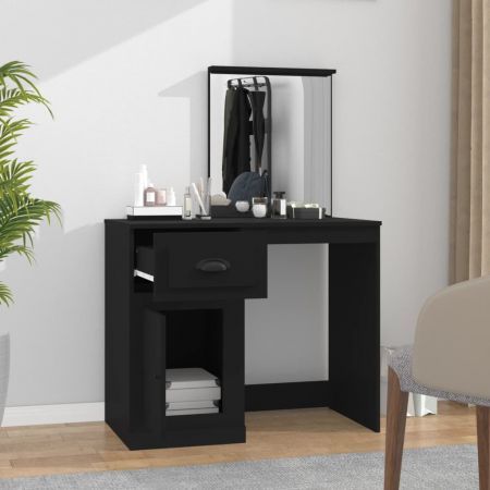 Dressing Table with Mirror Black 90x50x132.5 cm Engineered Wood