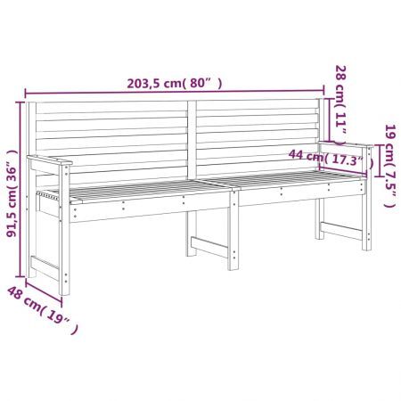 Garden Bench Black 203.5x48x91.5 cm Solid Wood Pine