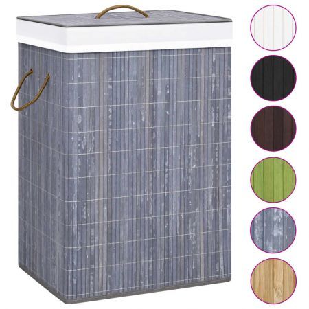 Bamboo Laundry Basket with Single Section Grey