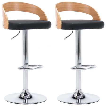 Bar Stools 2 pcs Black Faux Leather and Bentwood