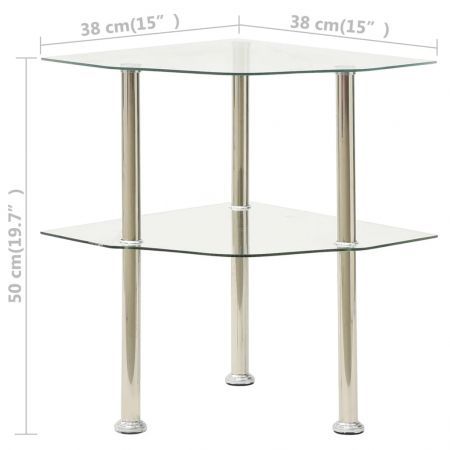 2-Tier Side Table Transparent 38x38x50 cm Tempered Glass