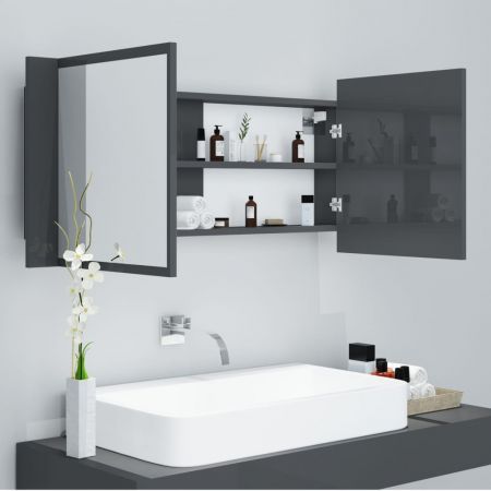 LED Bathroom Mirror Cabinet High Gloss Grey 100x12x45 cm Acrylic