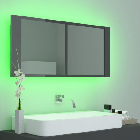 LED Bathroom Mirror Cabinet High Gloss Grey 100x12x45 cm Acrylic